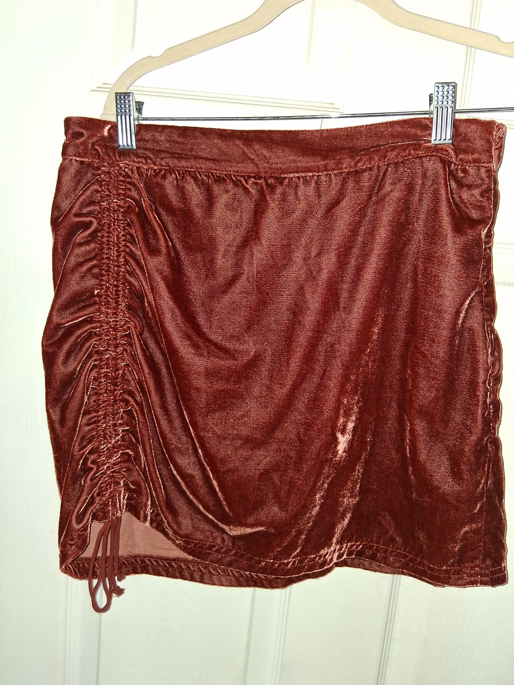 Free People Copper Velvet Ruched Drawstring Mini Skirt